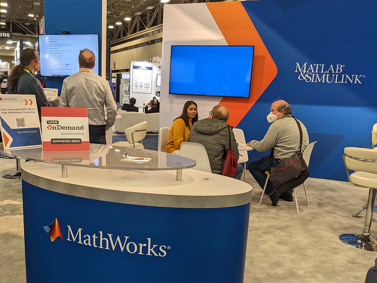 Mathworks booth at SC22 with Open OnDemand placard