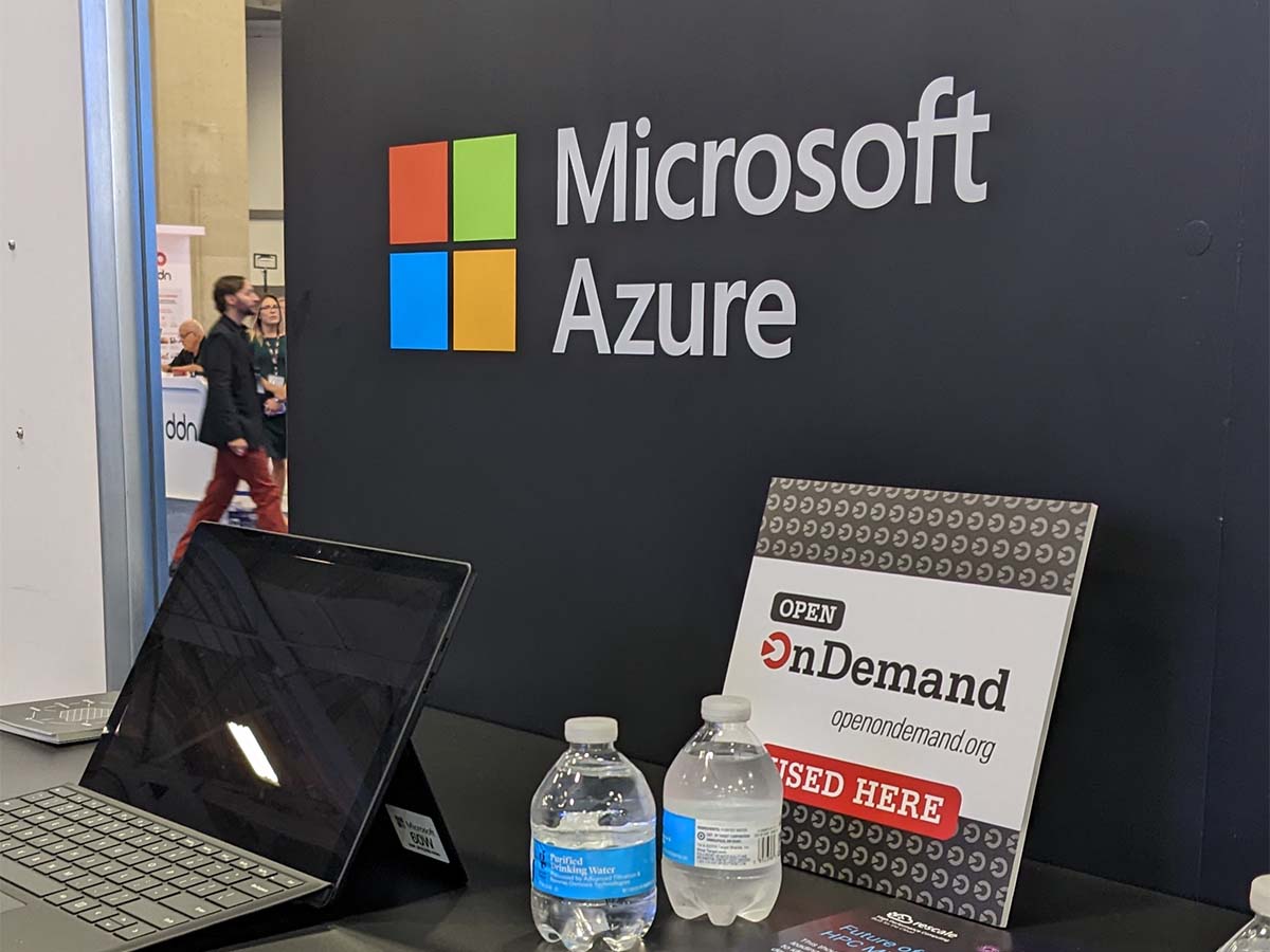 Microsoft Azure booth at SC22 with Open OnDemand placard
