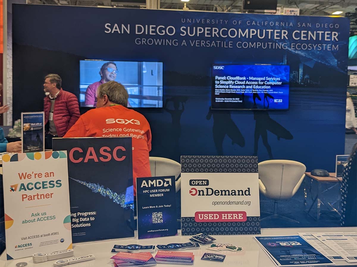 SDSC booth at SC22 with Open OnDemand placard