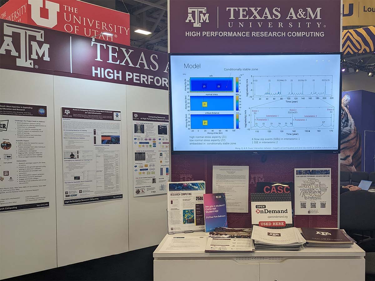Texas A&M booth at SC22 with Open OnDemand placard
